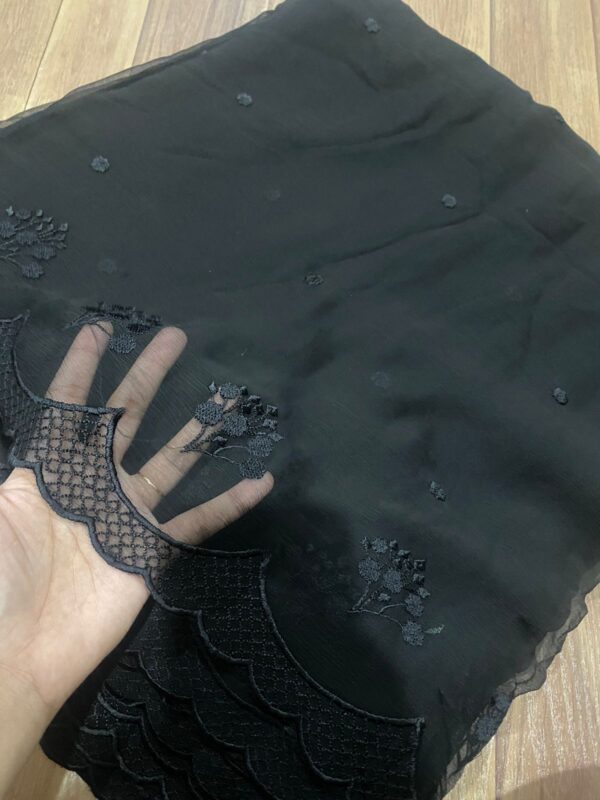 BLACK PURE CHIFFON EMBROIDERED DUPATTA