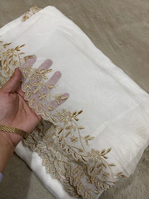 Khaddi Net Tilla Embroidered Dyeable Dupatta – 2.75 Yards