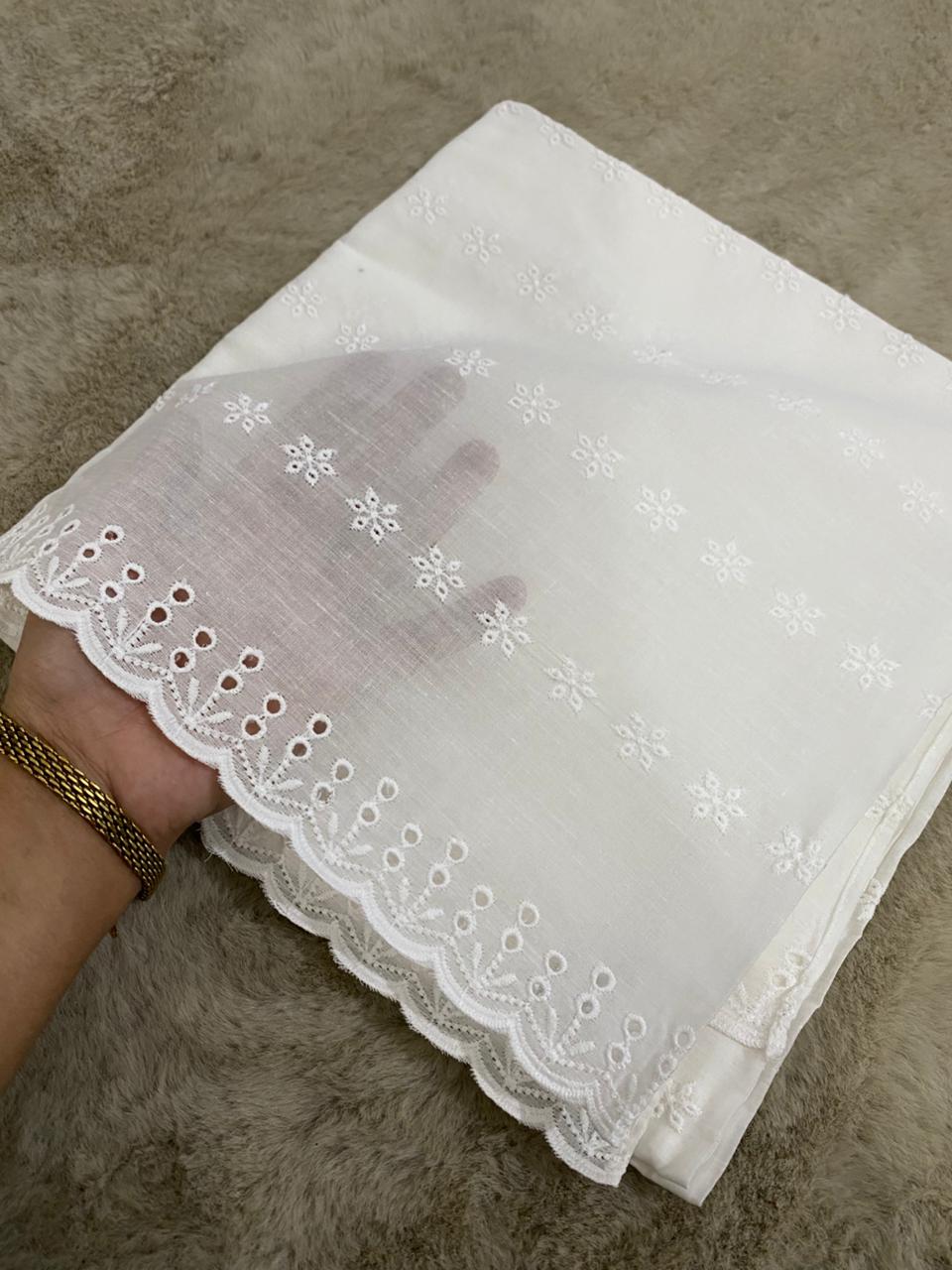 White Chikankari Lawn Chadar