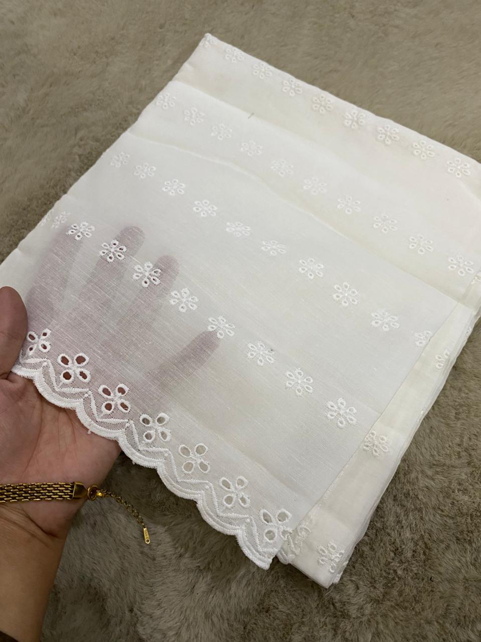 White Chikankari Lawn Chadar