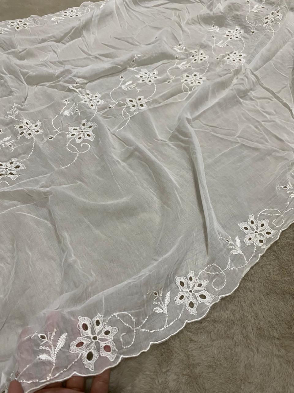 White Premium Lawn Embroidered Dupatta