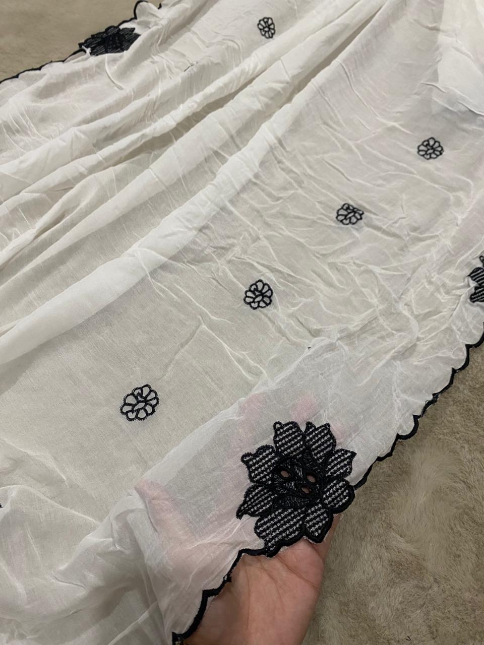 White Premium Lawn Embroidered Dupatta