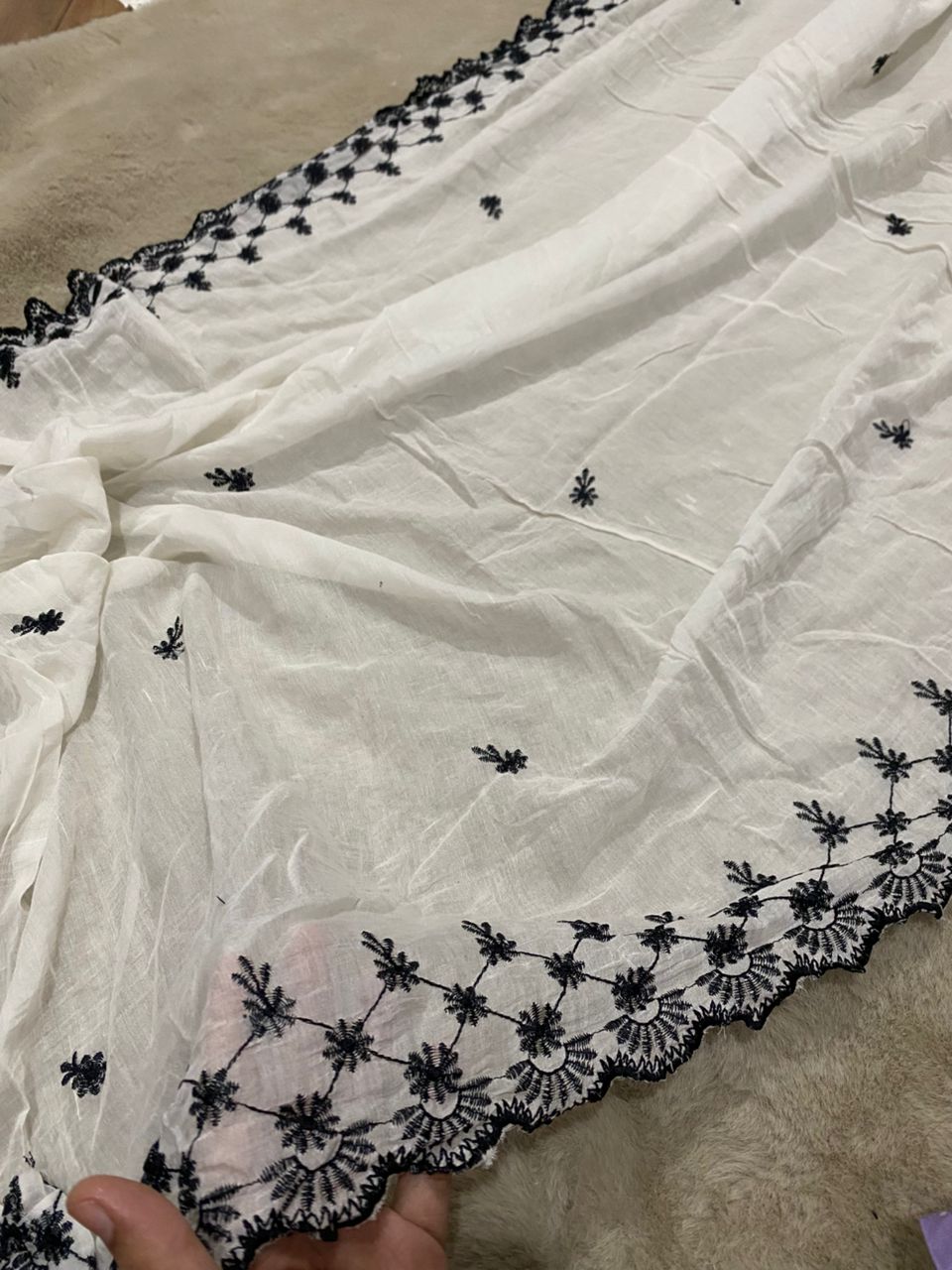 White Premium Lawn Embroidered Dupatta