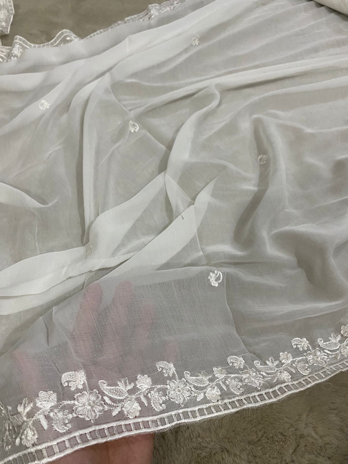 White Premium Lawn Embroidered Dupatta