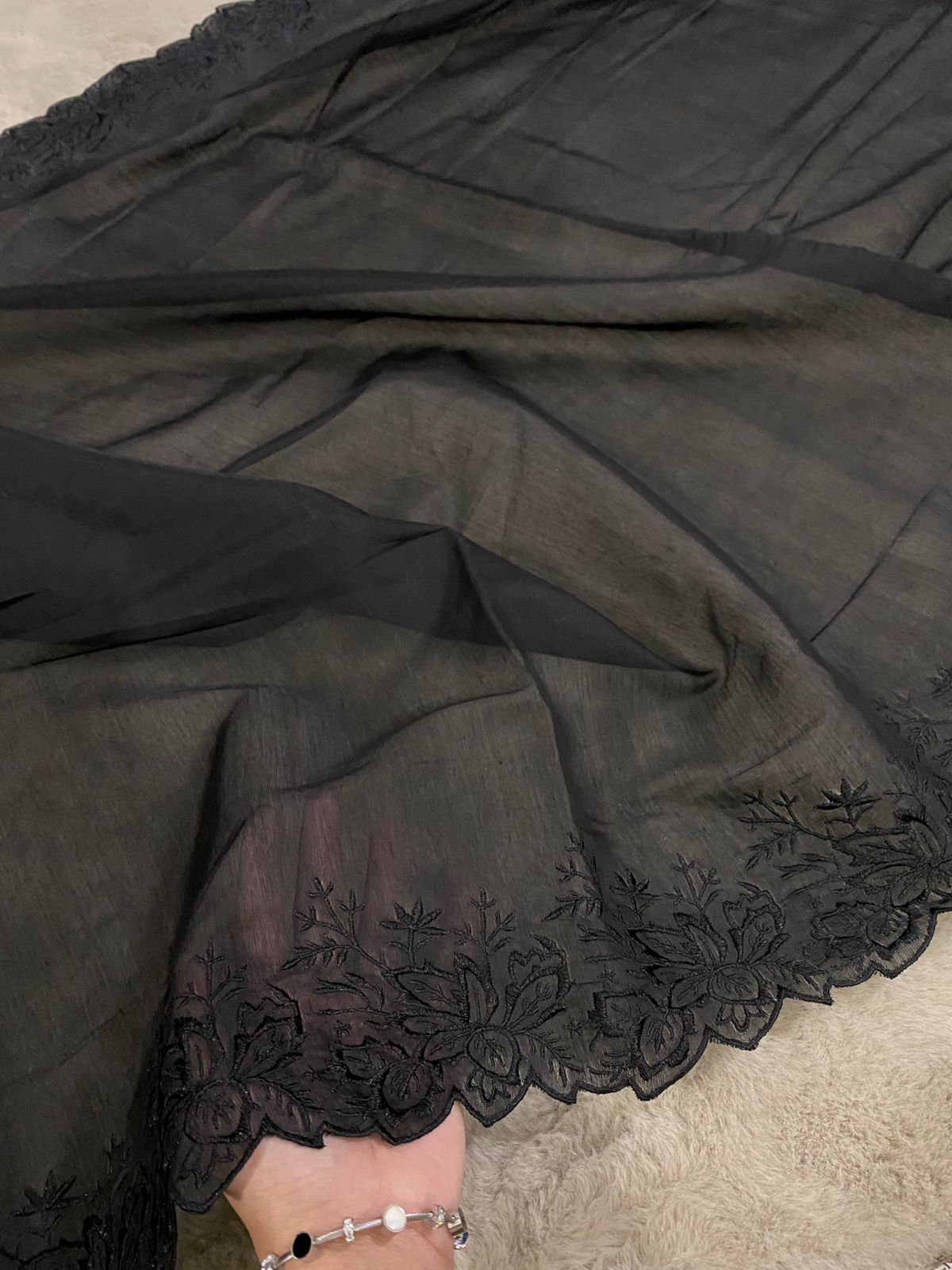 Voile Lawn Embroidered Dupatta – Black