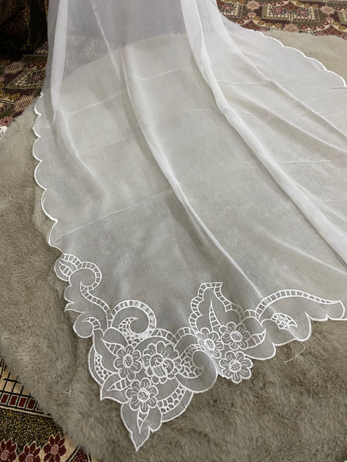 Chiffon Four-Side Scalloped Cutwork Dupatta – 2.75 Yards (Dyeable)