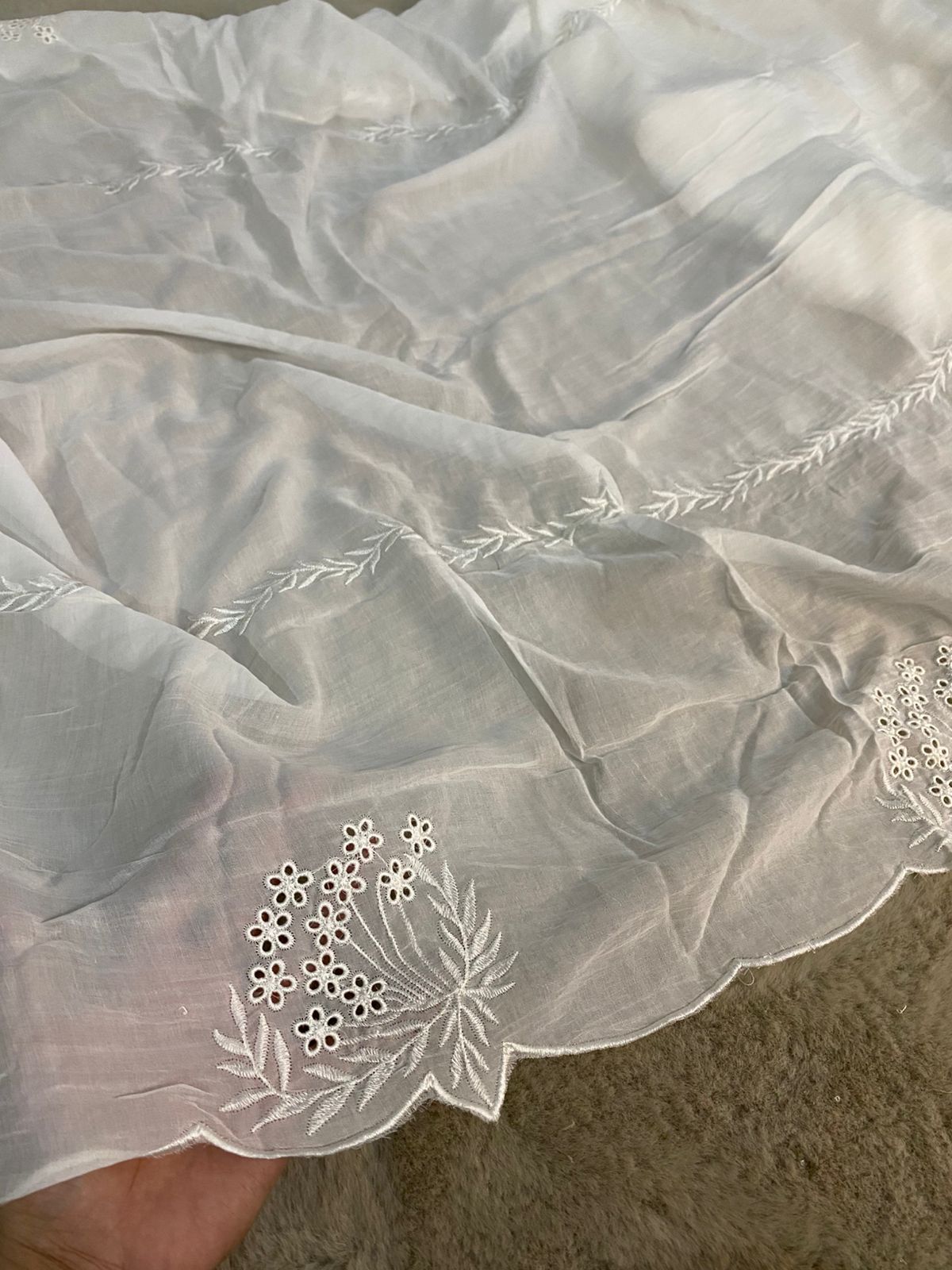 White Premium Lawn Embroidered Dupatta