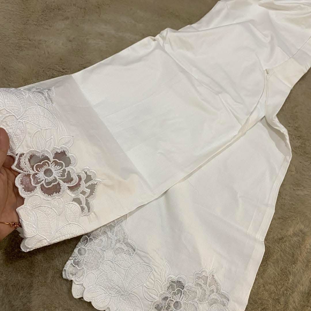 Chikankari Embroidered Culottes – Scalloped Lace Hem