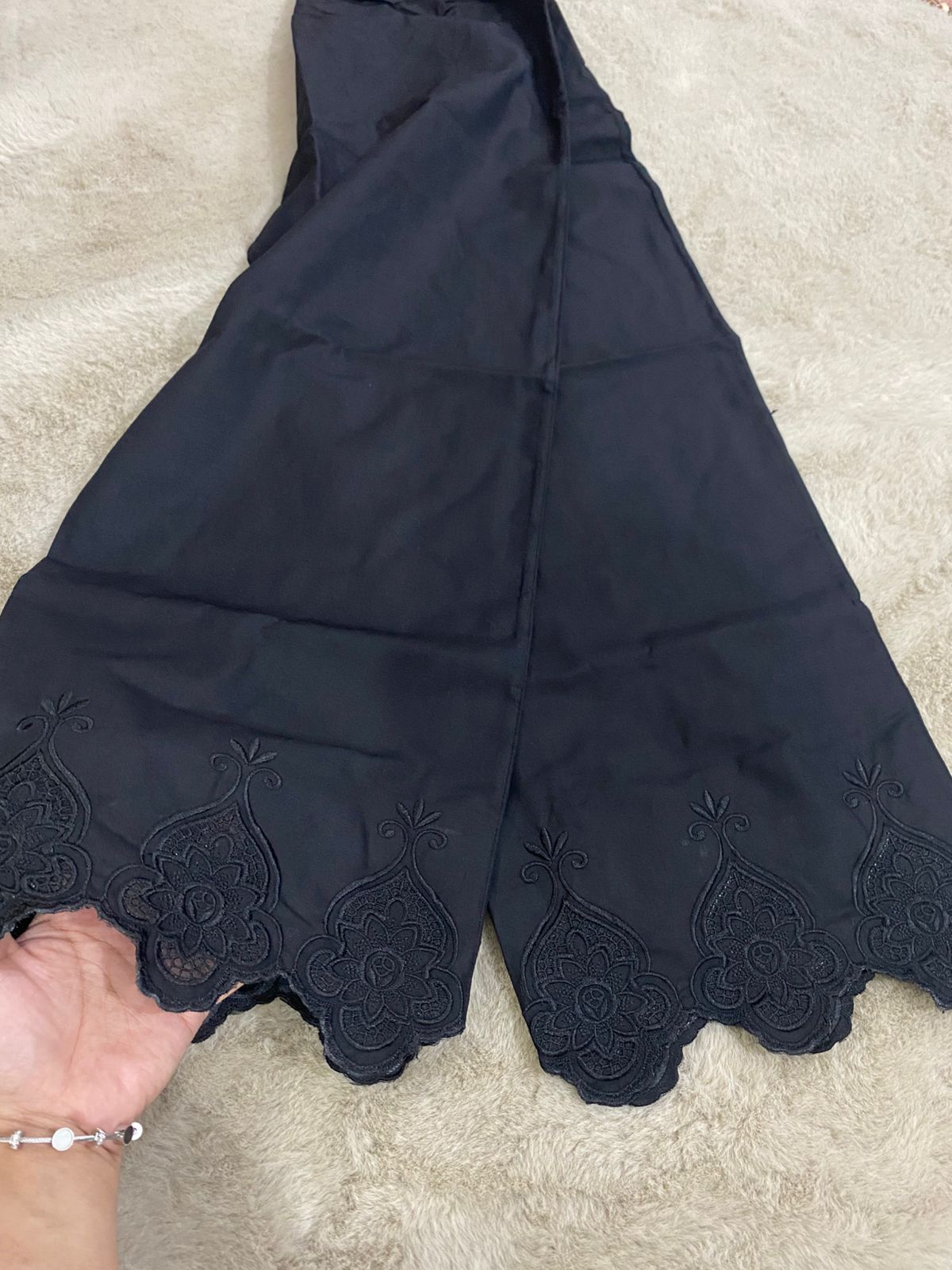 Chikankari Embroidered Culottes – Scalloped Lace Hem