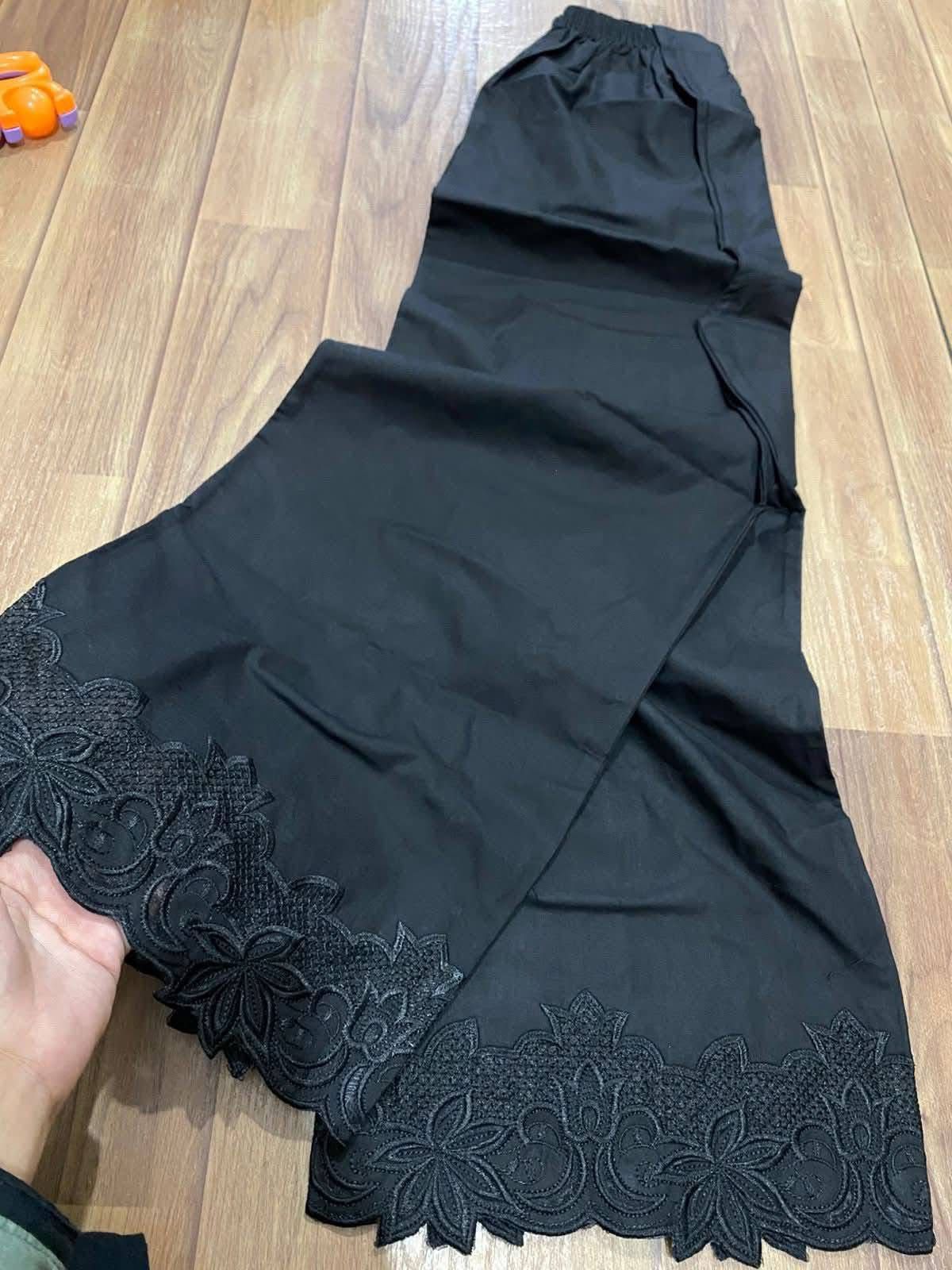 Chikankari Embroidered Culottes – Scalloped Lace Hem