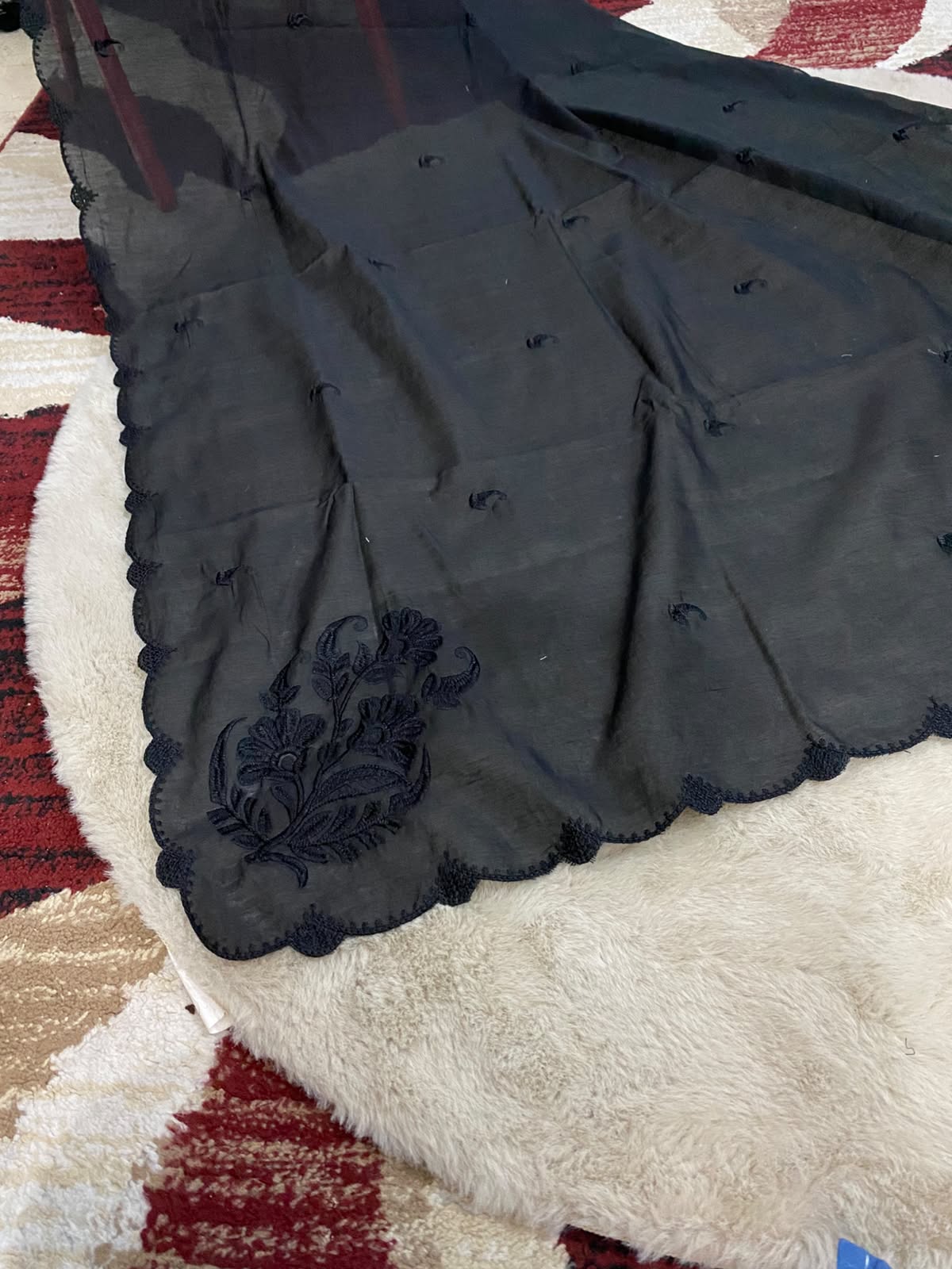 Black Voile Lawn Four-Side Scalloped Dupatta