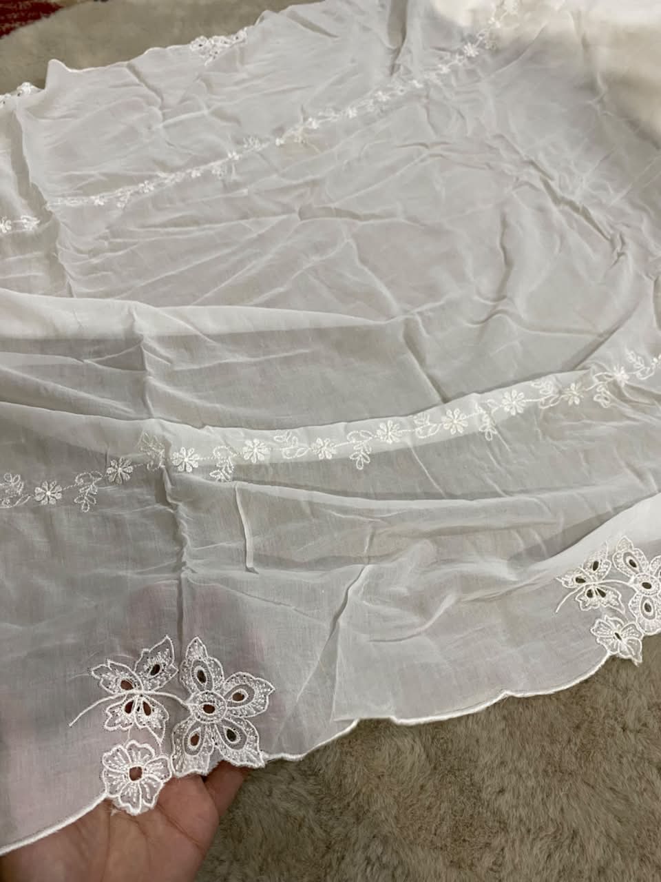 White Premium Lawn Embroidered Dupatta