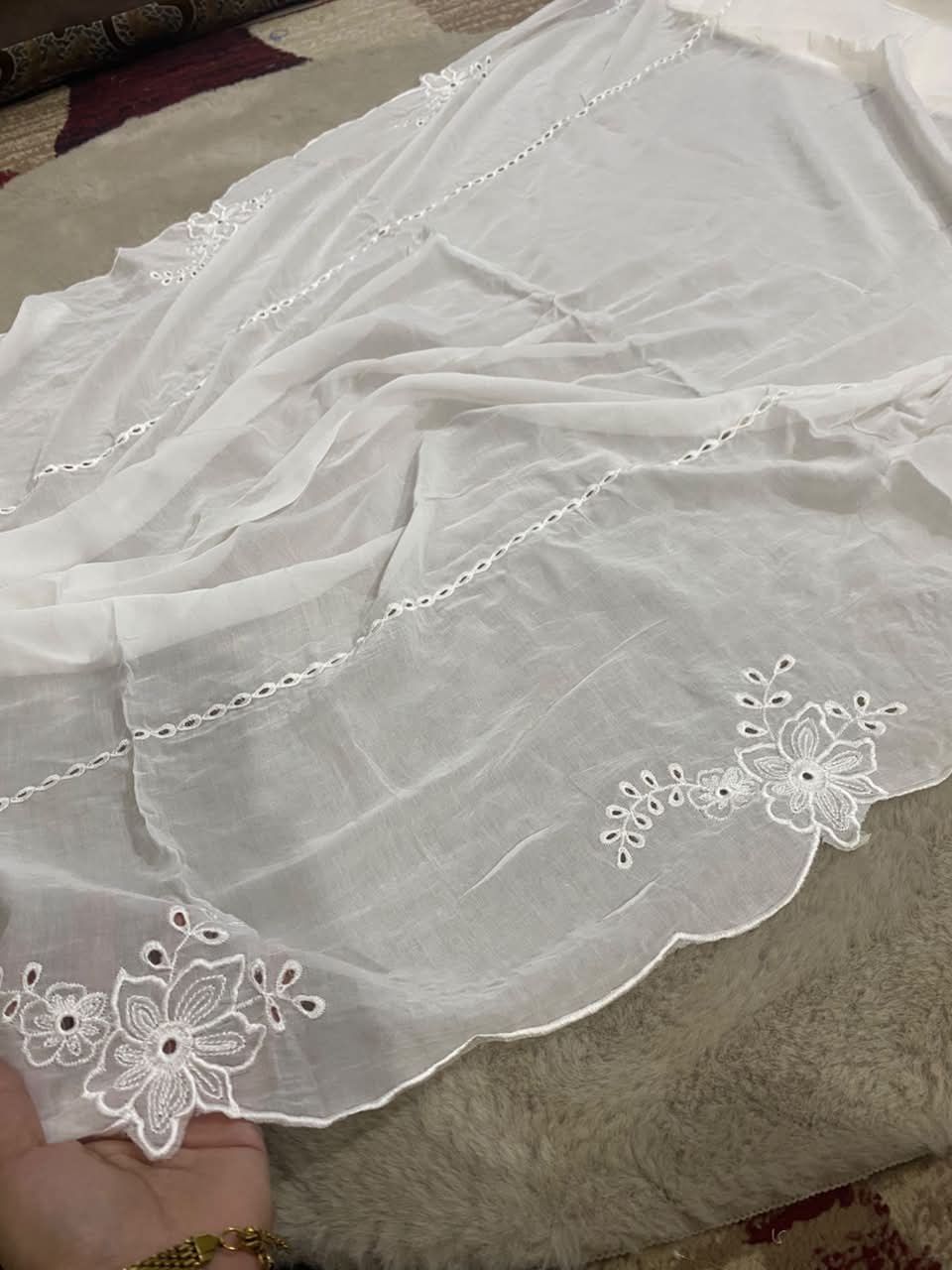 White Premium Lawn Embroidered Dupatta