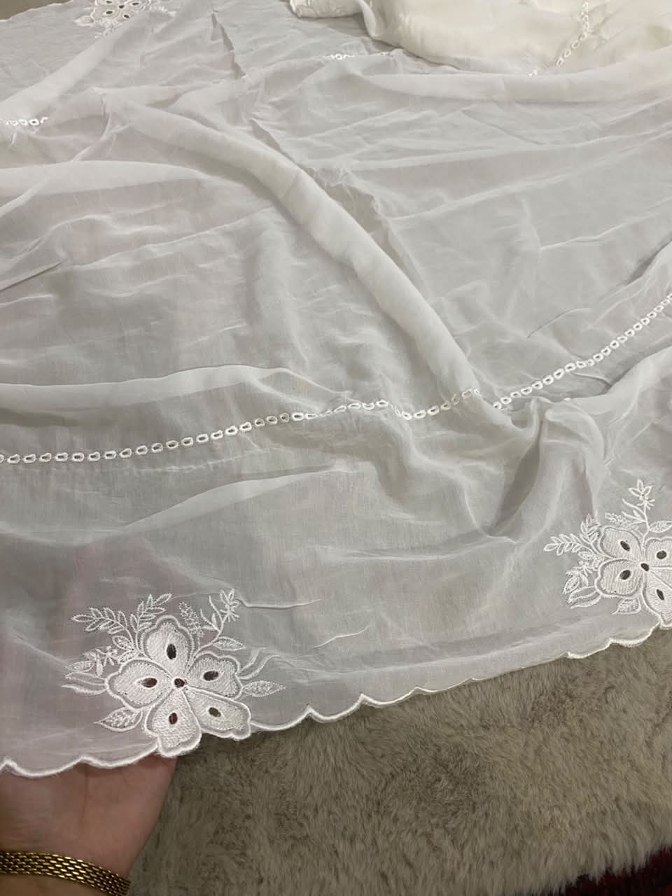 White Premium Lawn Embroidered Dupatta