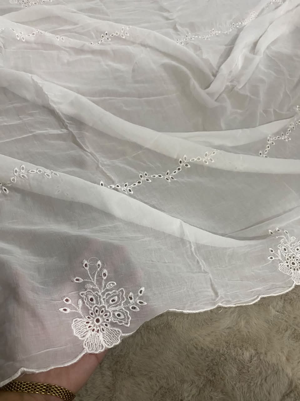 White Premium Lawn Embroidered Dupatta