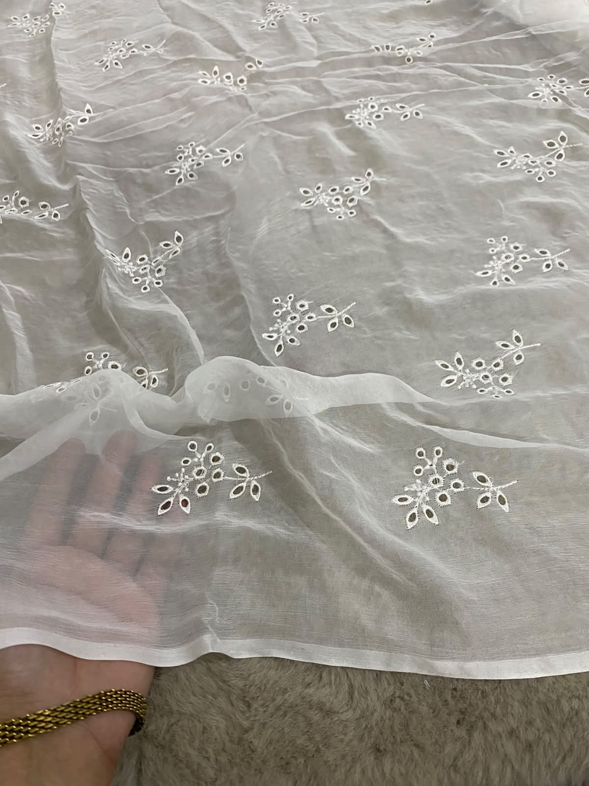 Pure Chiffon Chickenkari buti – Dyeable | 2.75 Yards