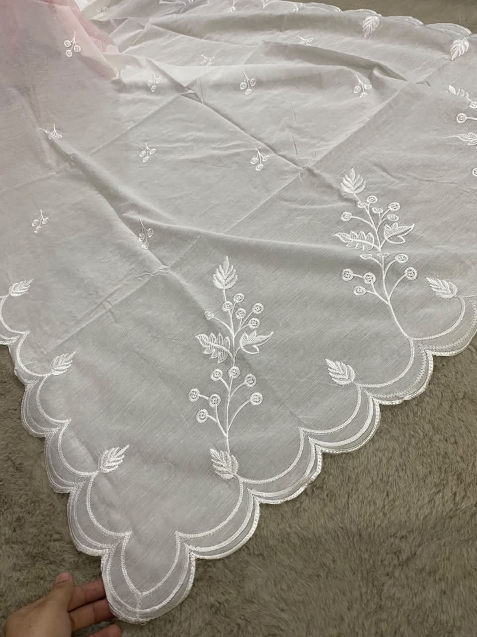 Voile Lawn Four-Side Cutwork Embroidered Dupatta