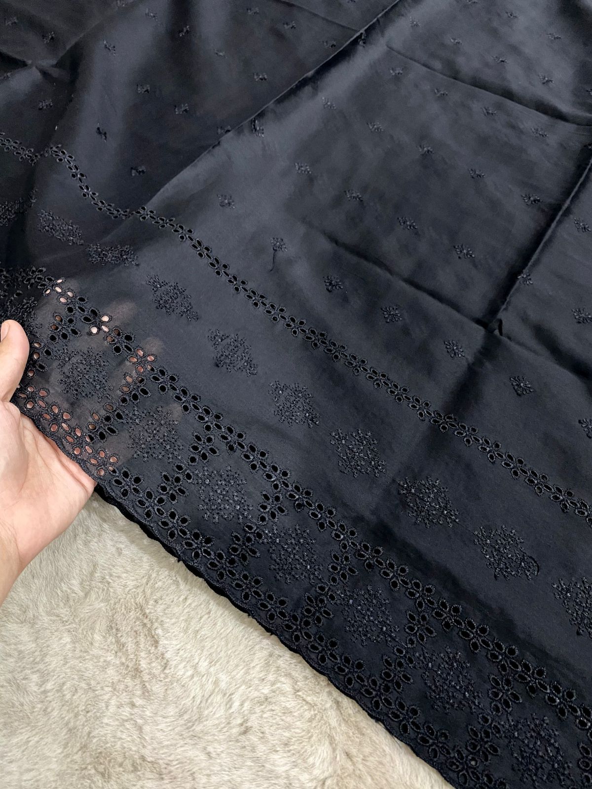 Midnight Noir Lawn Chikankari Chadar