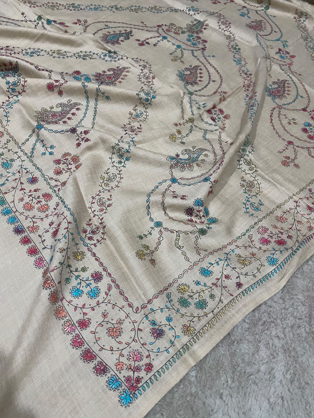 Sui Embroidered & Block Printed Pashmina Shawl