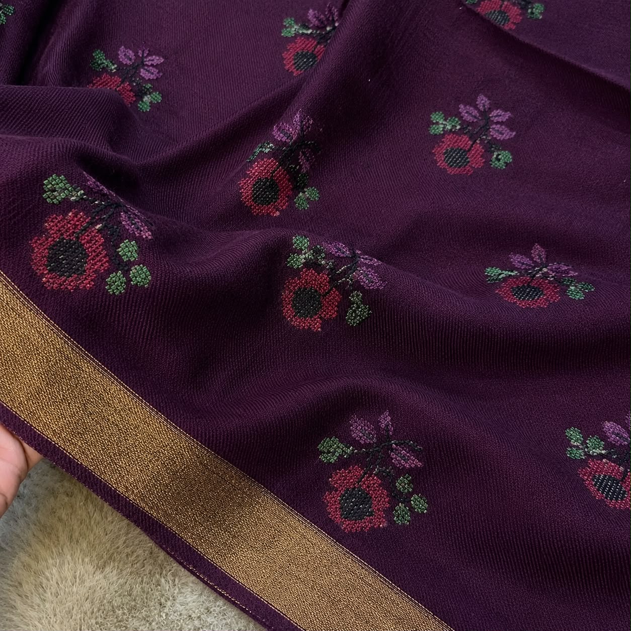 Crossstitch Floral Embroidered Pashmina Shawl