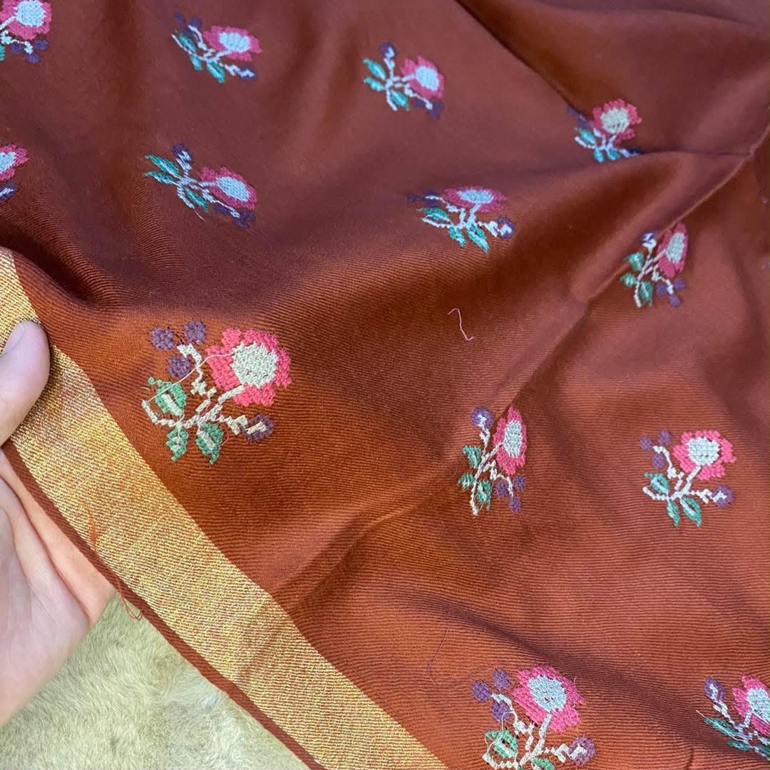 Crossstitch Floral Embroidered Pashmina Shawl