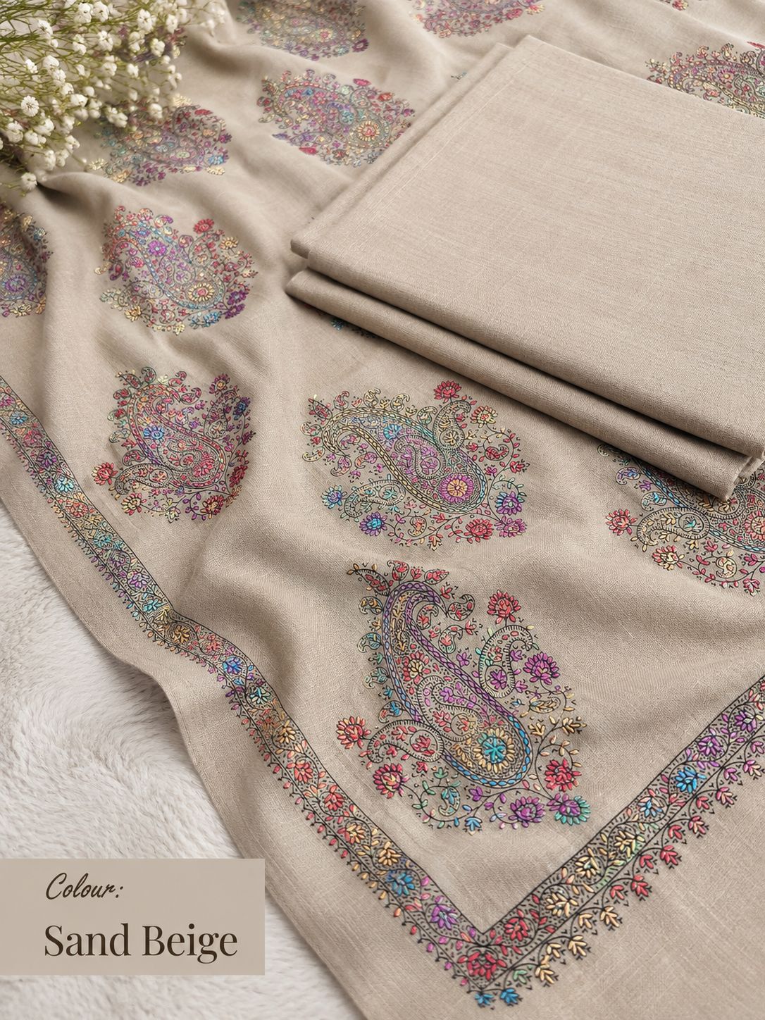 Plain Pashmina Suit with Sui-Embroidered Shawl ✨