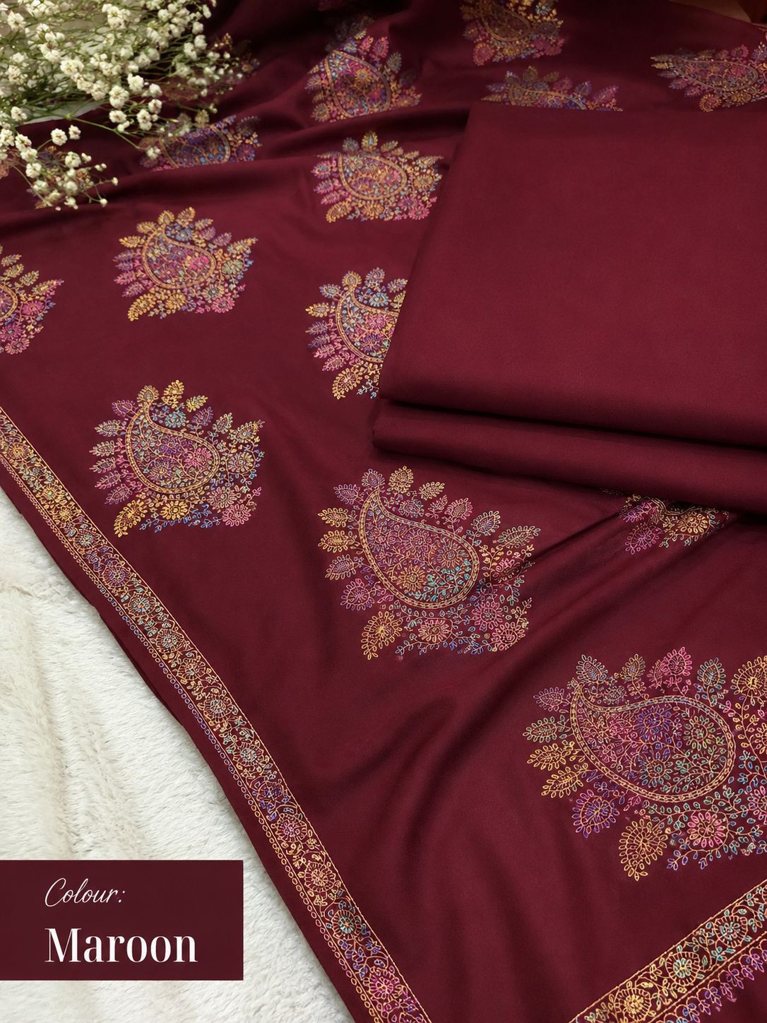 Plain Pashmina Suit with Sui-Embroidered Shawl ✨