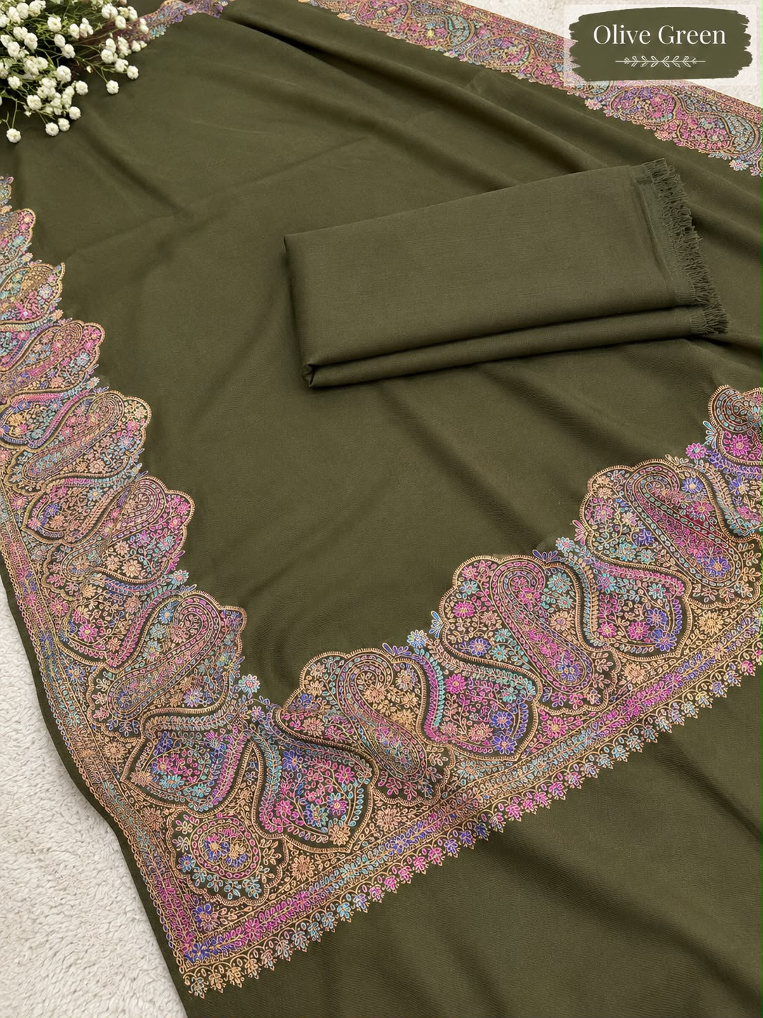Plain Pashmina Suit with Embroidered Shawl ✨