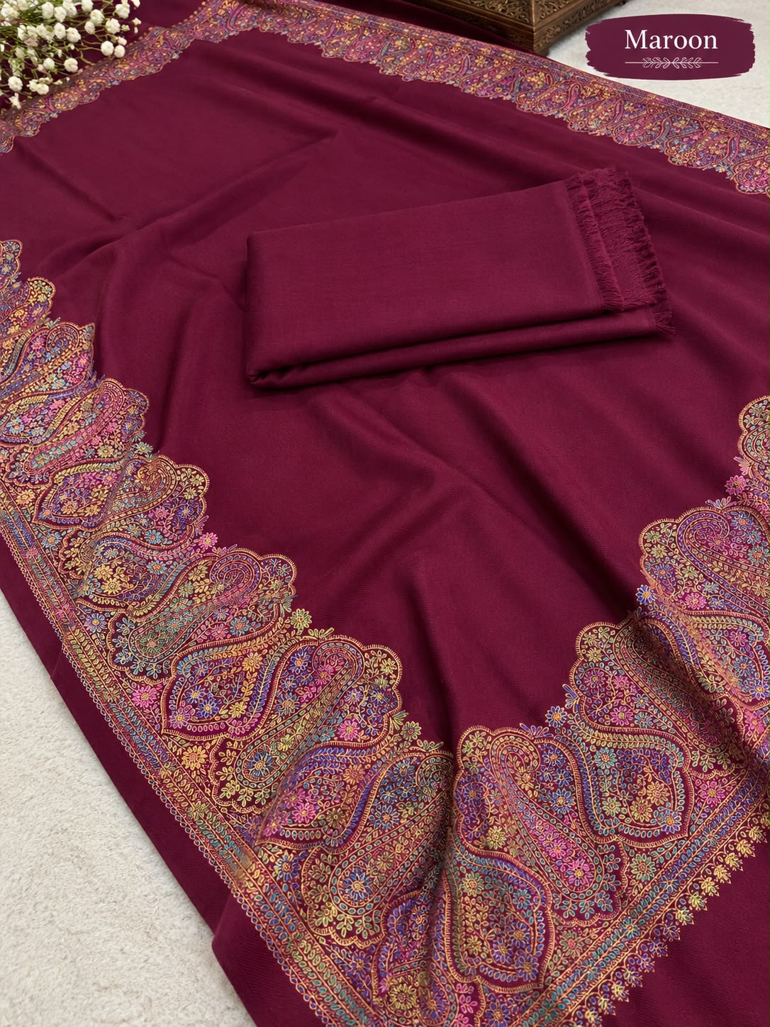 Plain Pashmina Suit with Embroidered Shawl ✨