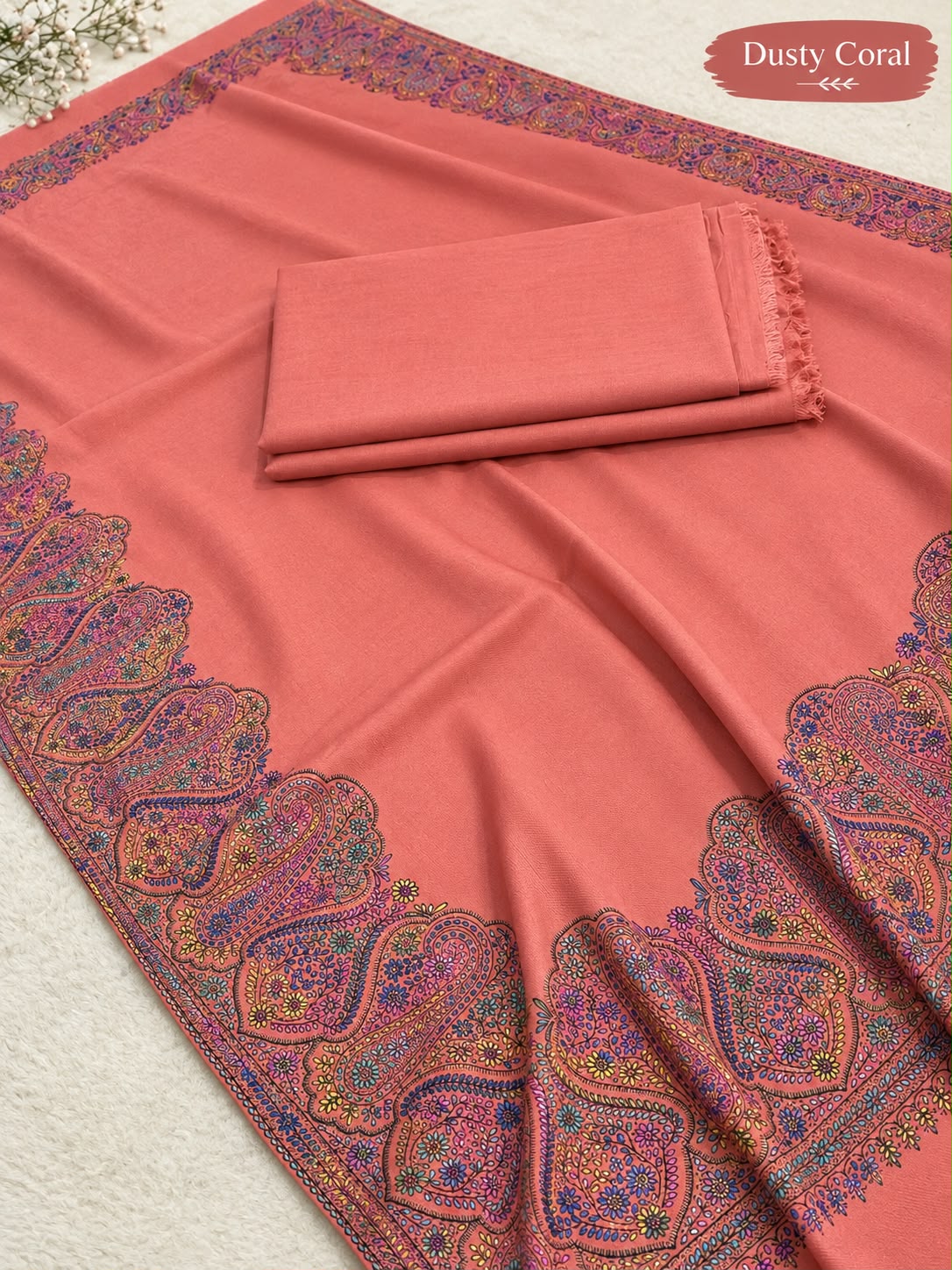 Plain Pashmina Suit with Embroidered Shawl ✨