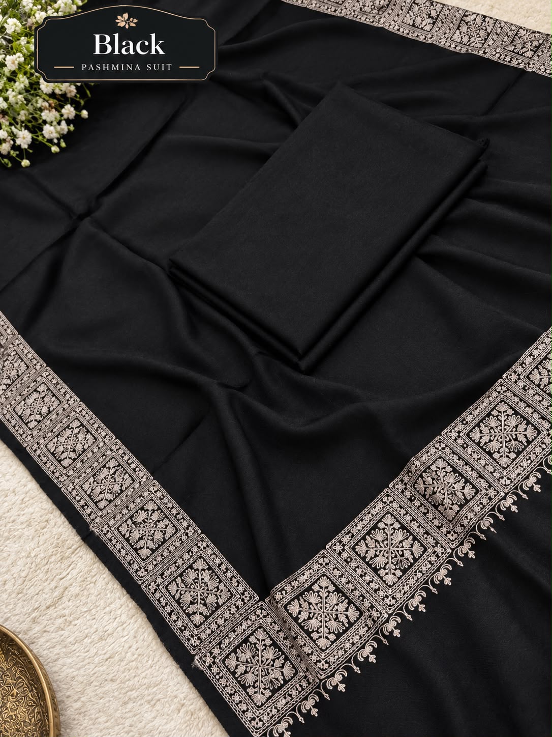 Plain Pashmina Suit with Embroidered Shawl ✨