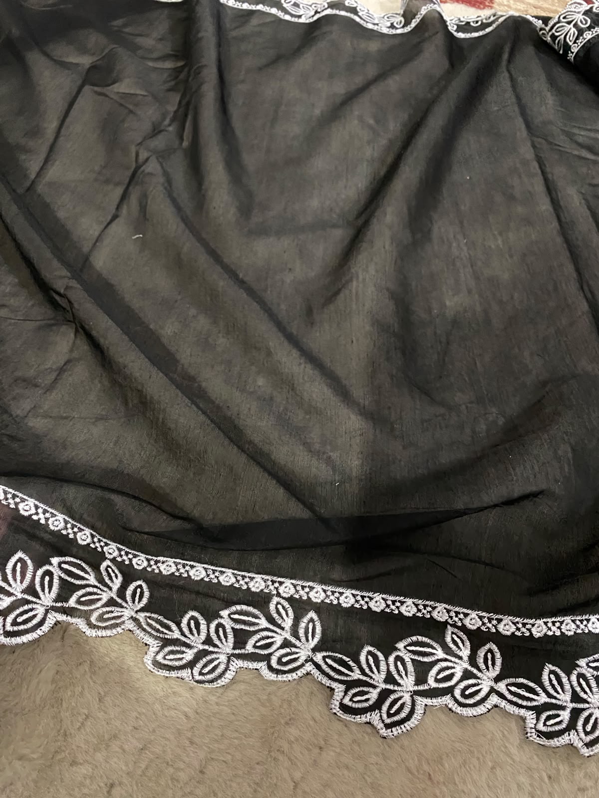 Voile Lawn Embroidered Dupatta – Black