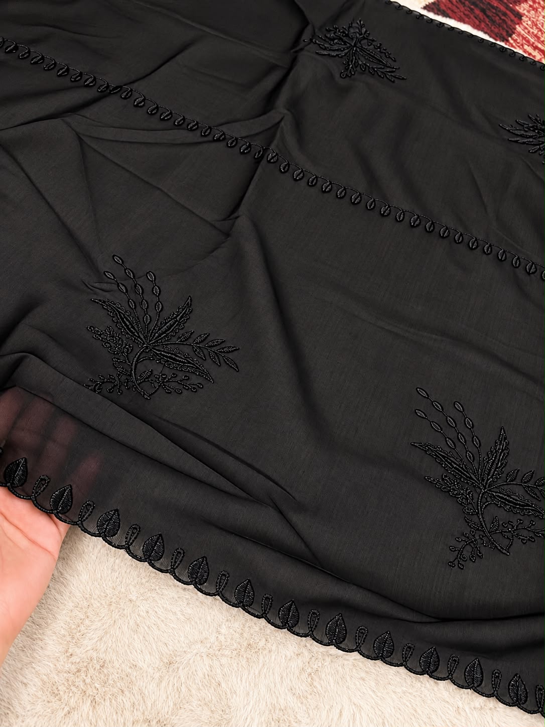 Voile Lawn Embroidered Dupatta – Black
