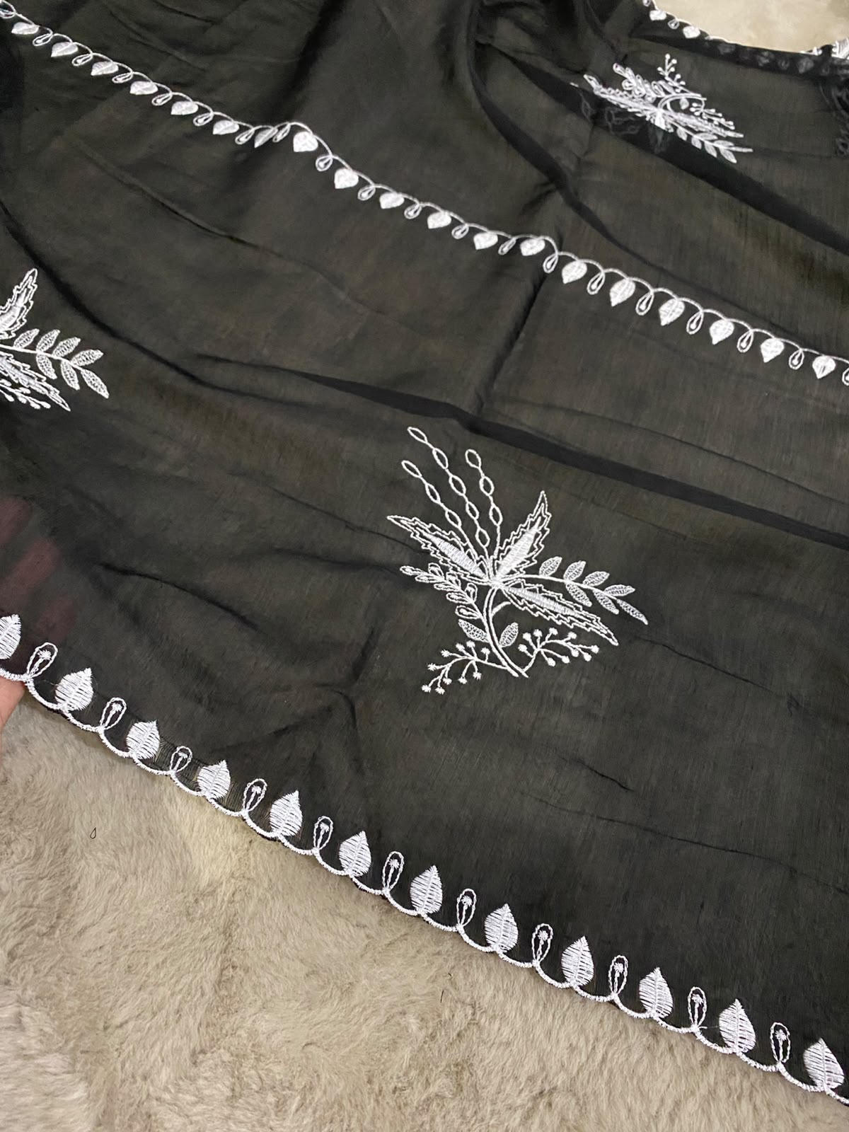 Voile Lawn Embroidered Dupatta – Black