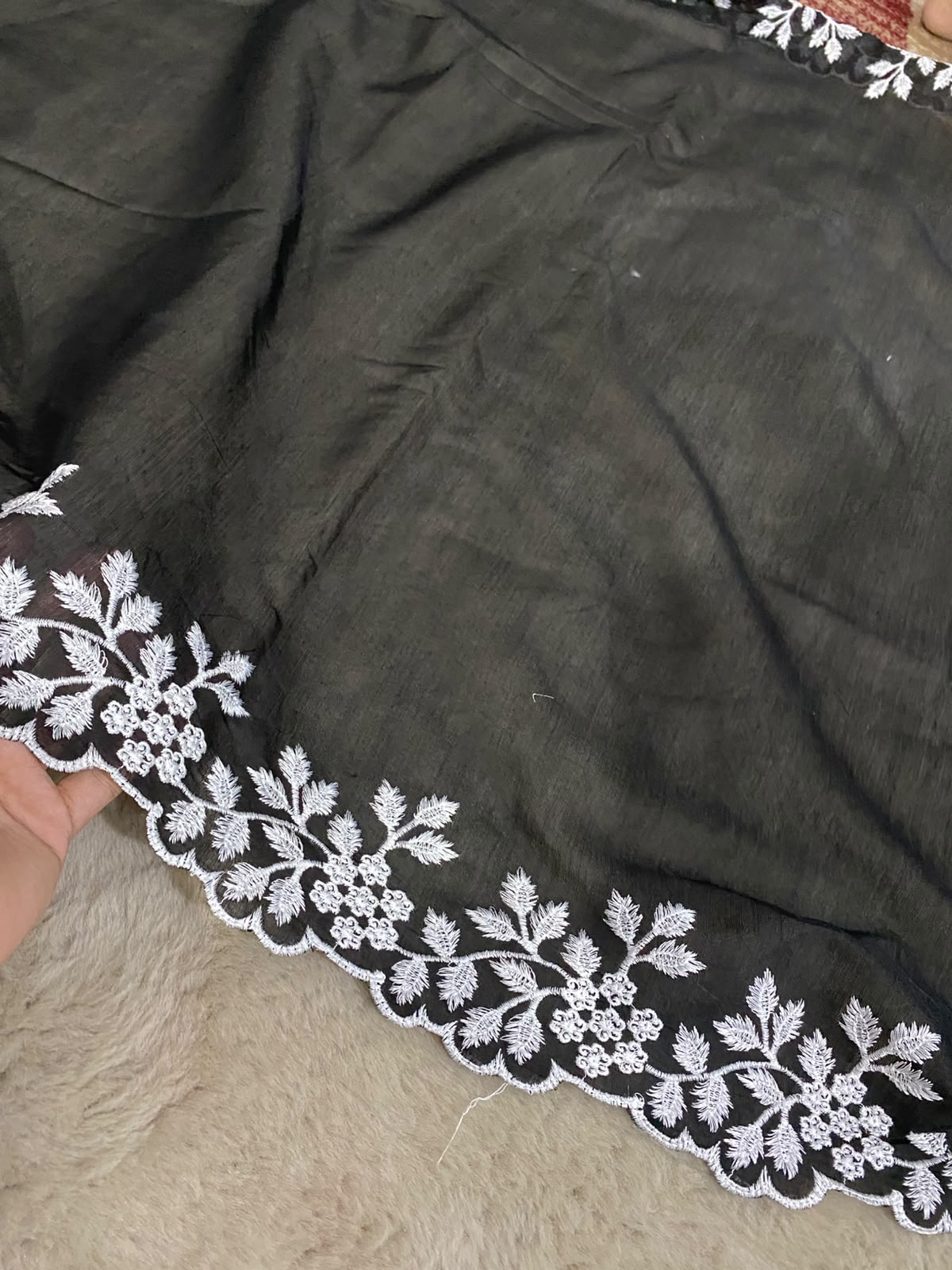 Voile Lawn Embroidered Dupatta – Black