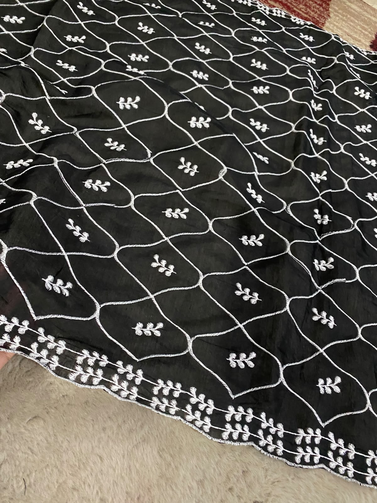 Voile Lawn Embroidered Dupatta – Black