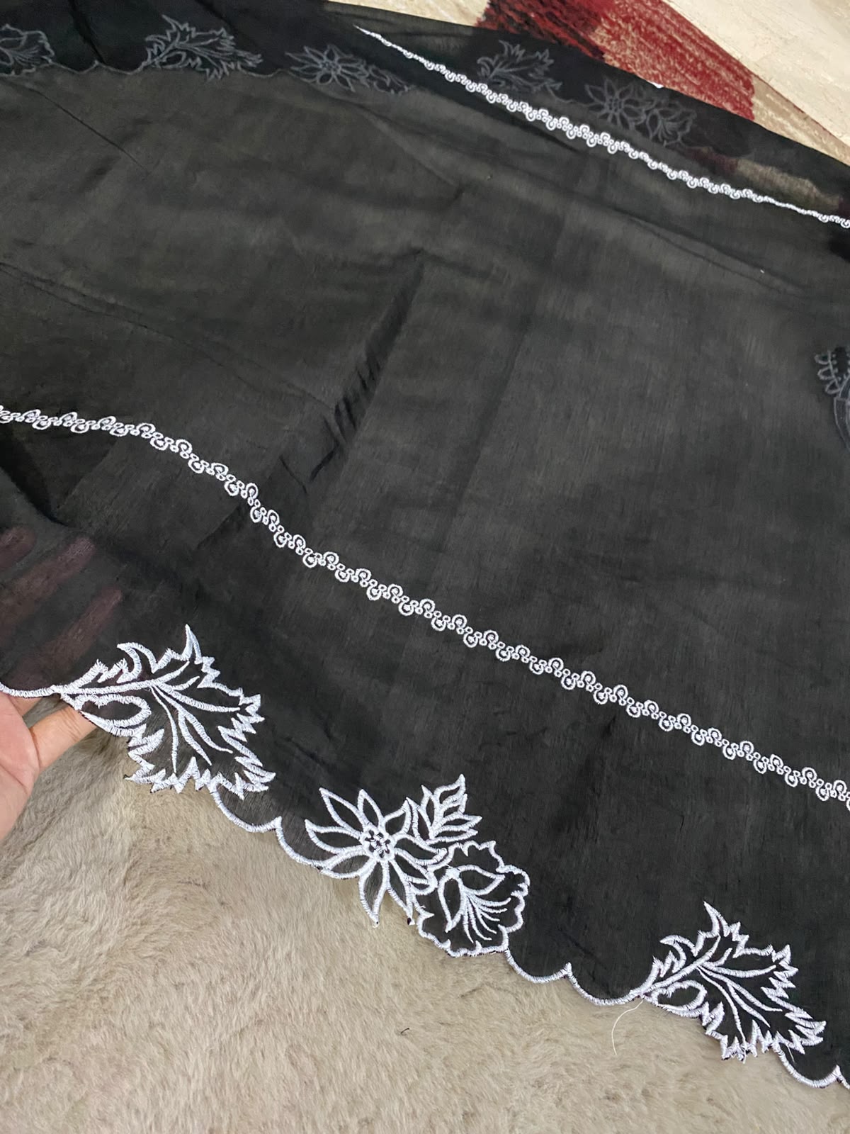 Voile Lawn Embroidered Dupatta – Black