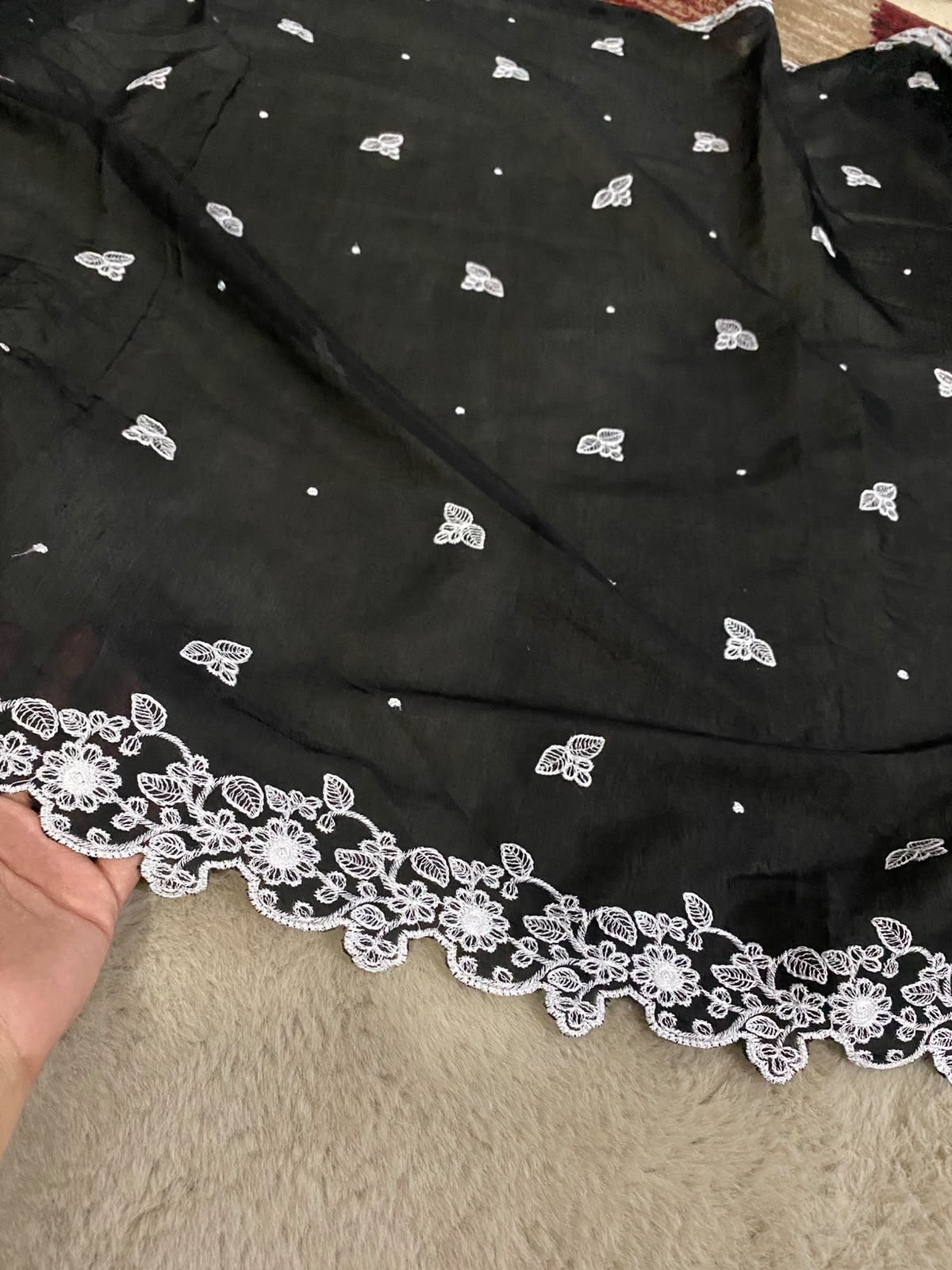 Voile Lawn Embroidered Dupatta – Black