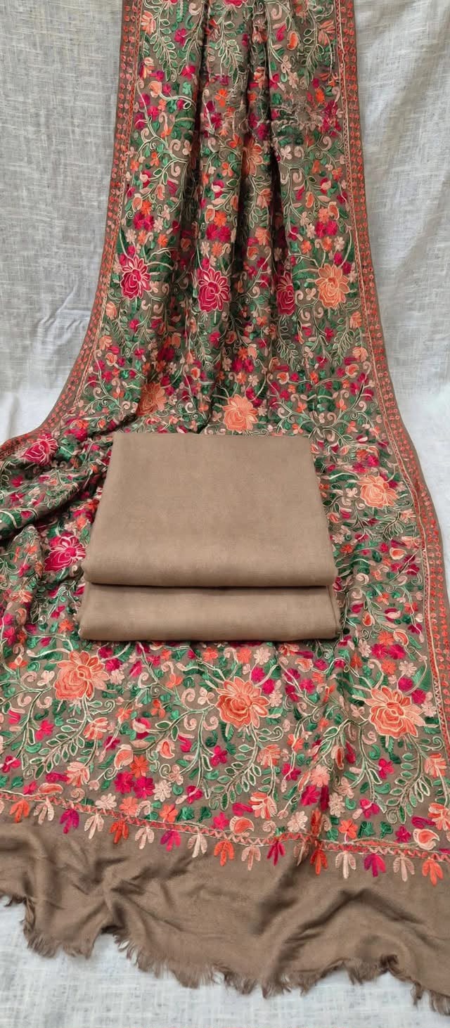Plain Pashmina Suit with Ari Embroidered Shawl ✨