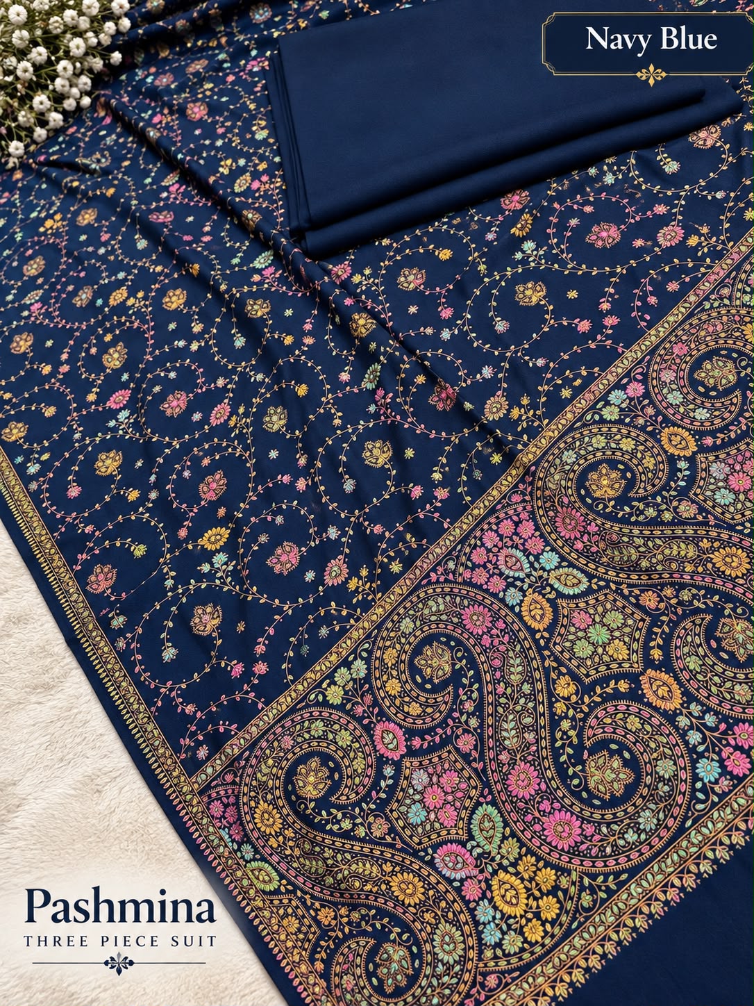 Plain Pashmina Suit with Embroidered Shawl ✨