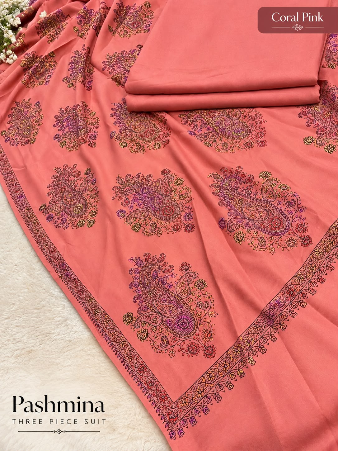 Plain Pashmina Suit with Embroidered Shawl ✨