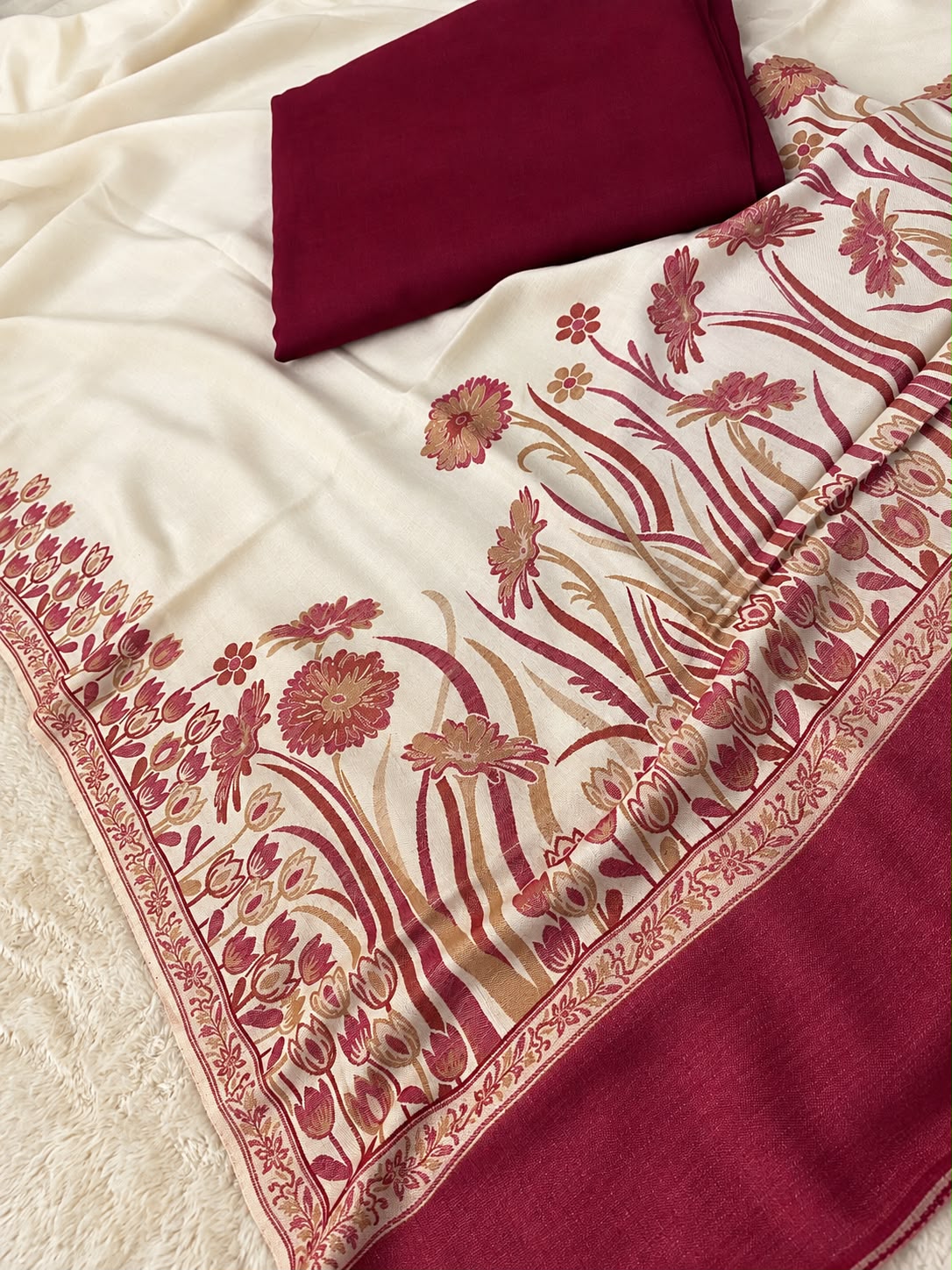 Kani Woven Pashmina Shawl with Plain Pashmina Suit