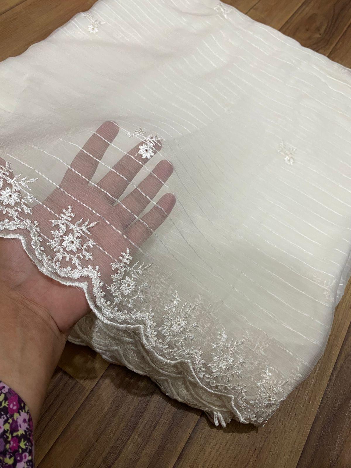 PURE CHIFFON EMBROIDERED STRIPE DUPATTA