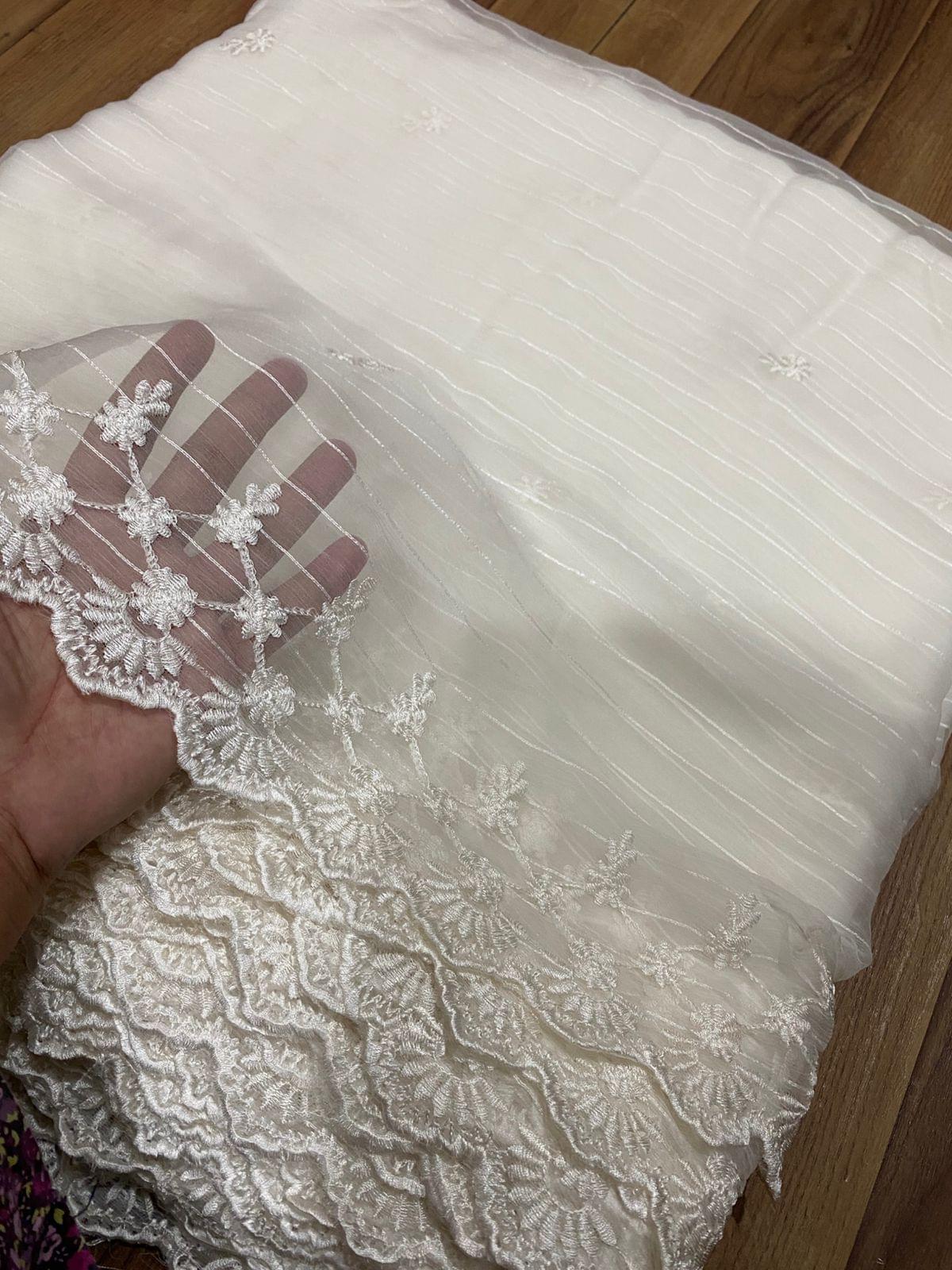 PURE CHIFFON EMBROIDERED STRIPE DUPATTA