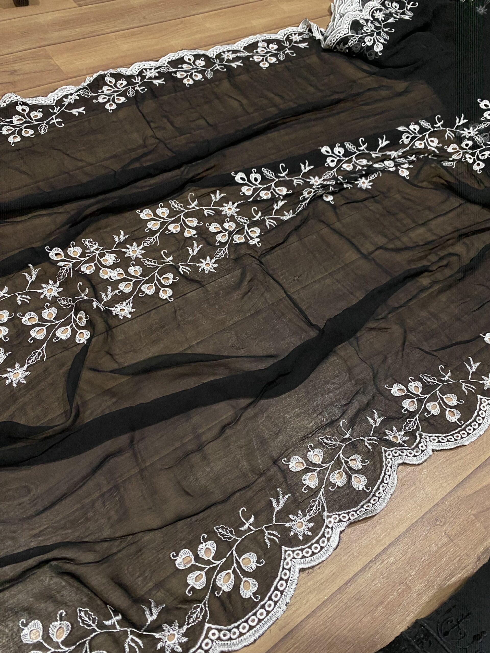 Pure chiffon Jaal embroidered dupatta