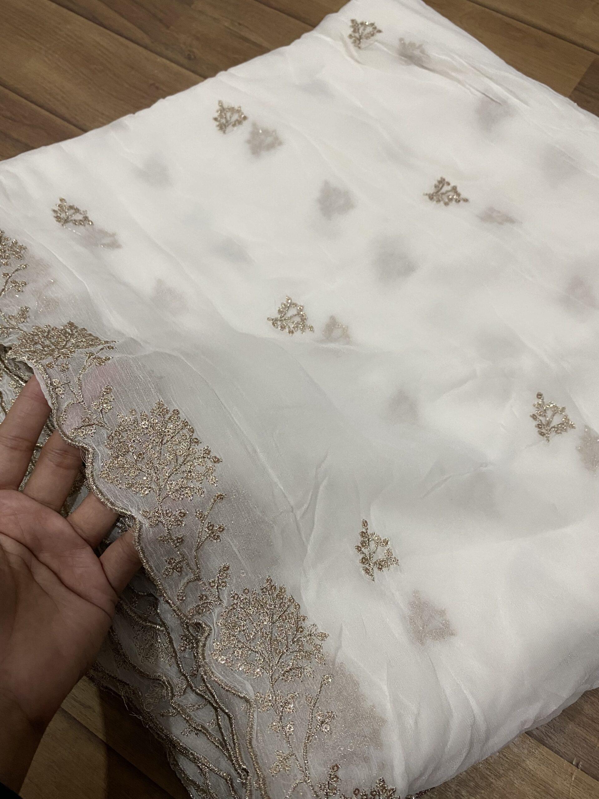 Pure chiffon rose gold embroidered dupatta