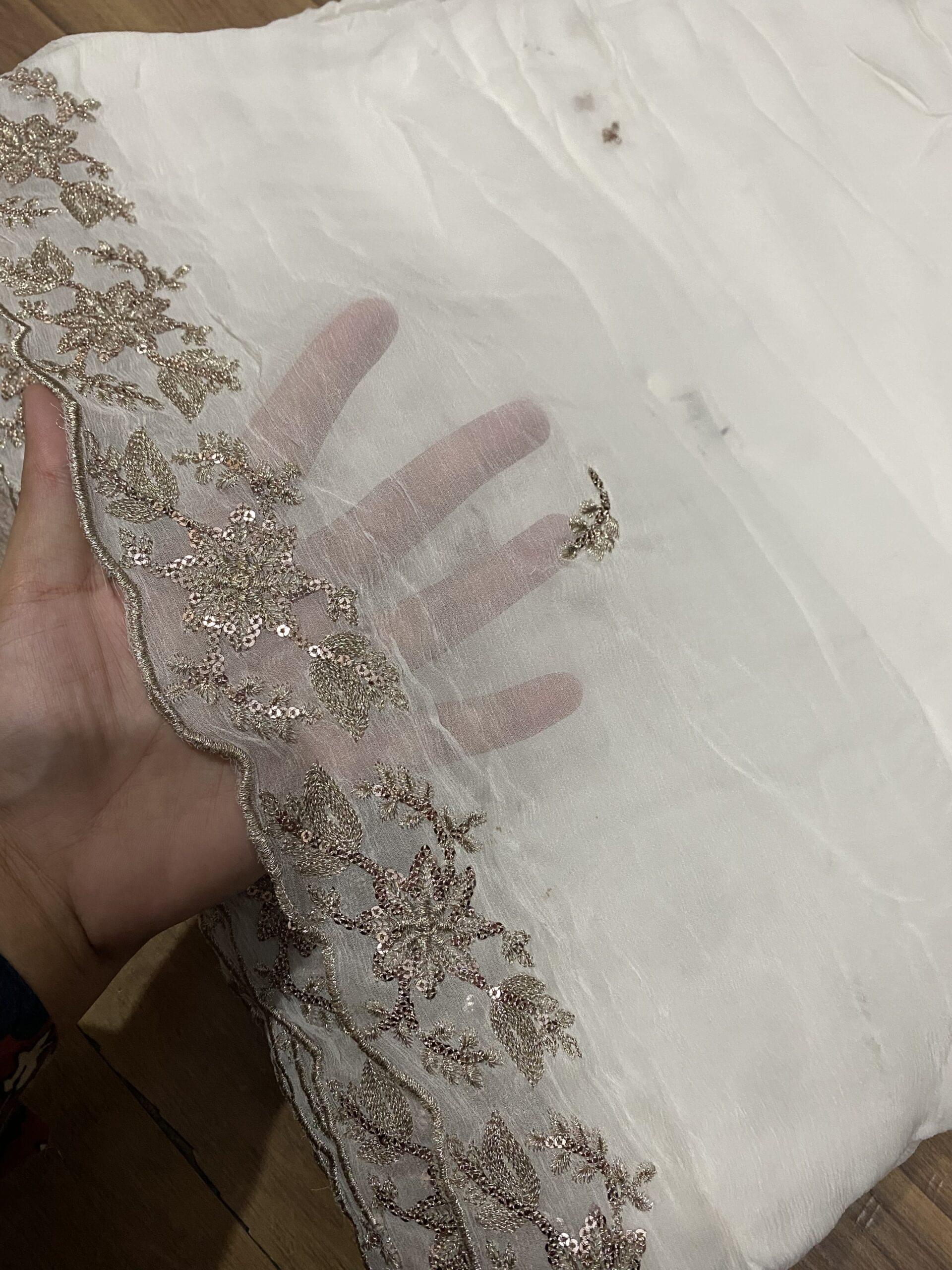 Pure chiffon rose gold embroidered dupatta