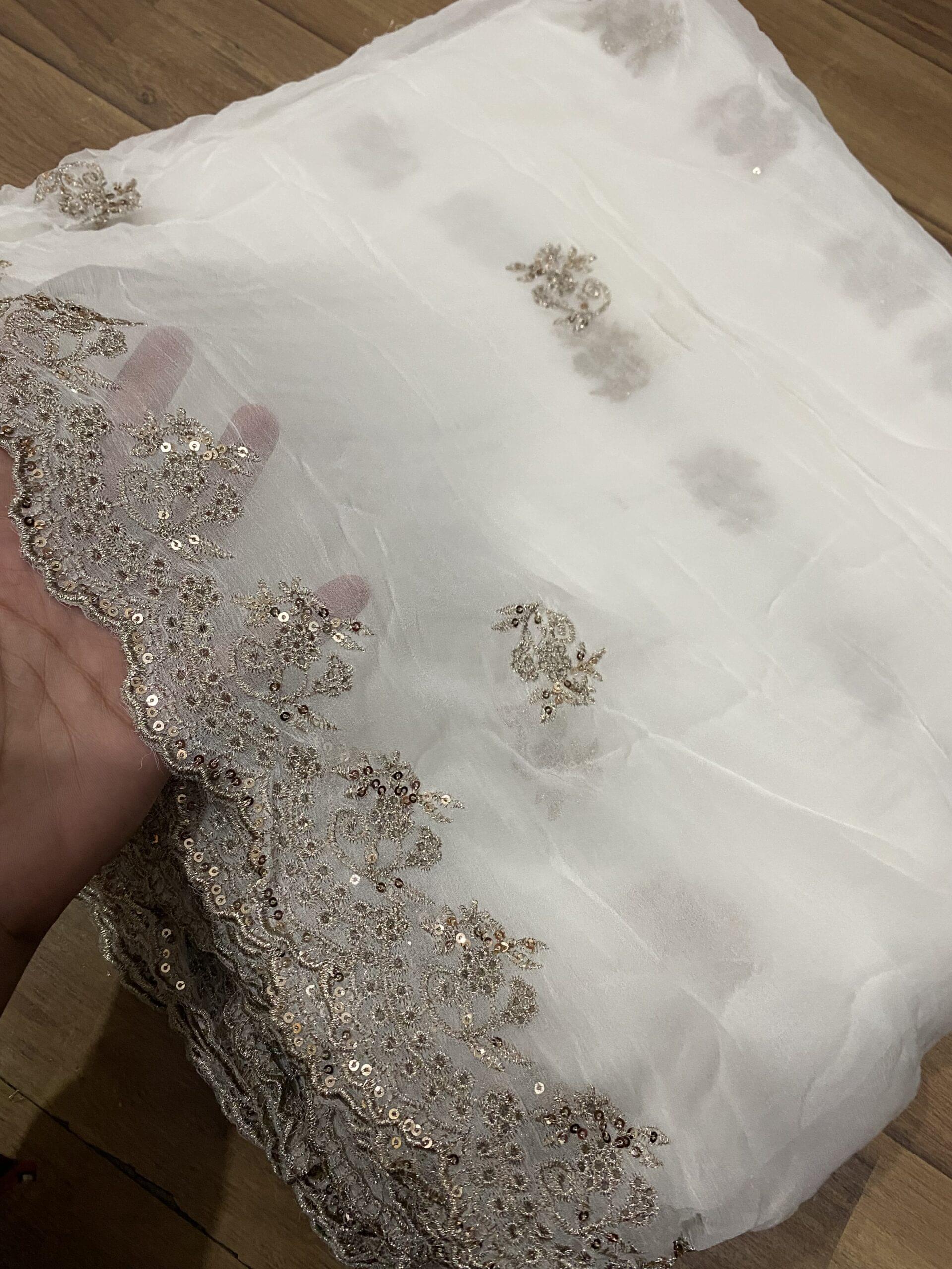 Pure chiffon rose gold Tilla embroidered dupatta