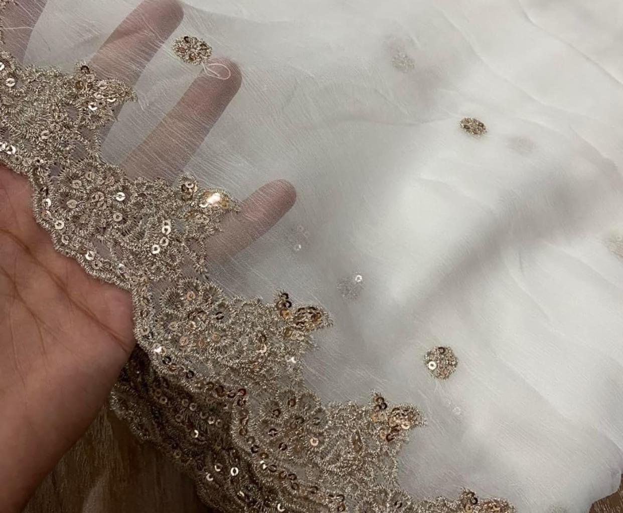 Pure chiffon rose gold Tilla embroidered dupatta